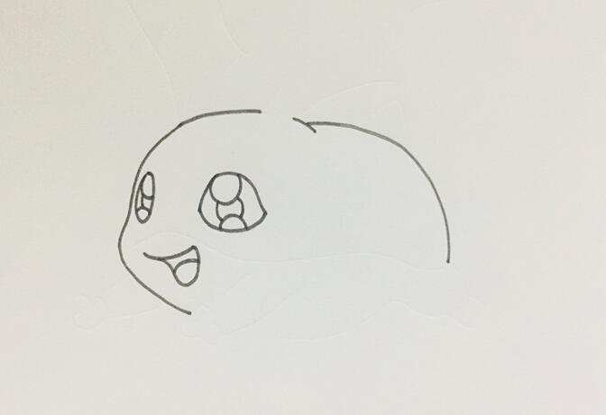 首先畫出巴達獸的眼框，畫出瞳孔與反光的輪廓后，再將它的嘴巴畫出來，接著將大致的身體輪廓線條描出來.jpg