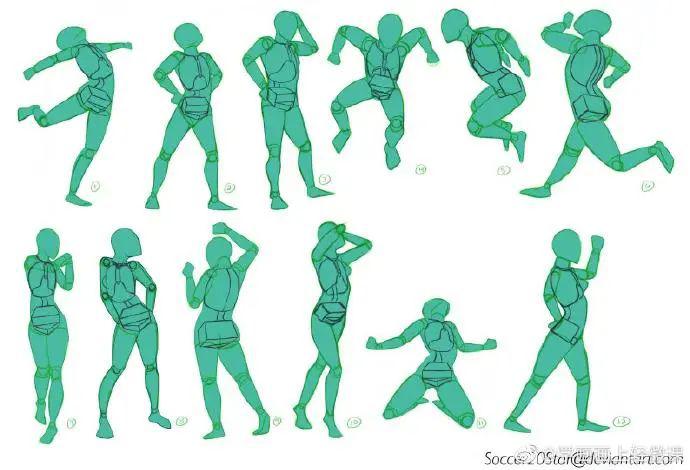 手繪動漫人物設(shè)計：高難度姿勢，畫人體參考素材