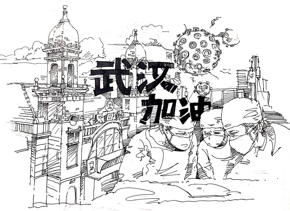 對在一線的醫(yī)生戰(zhàn)士表達感謝，武漢加油！簡筆畫.jpg