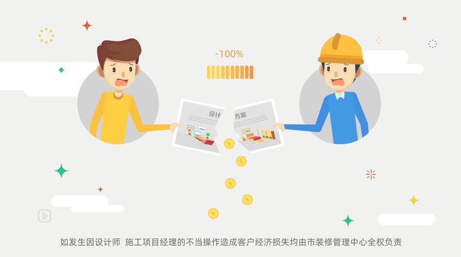 如發(fā)生因設(shè)計師、施工項目經(jīng)理的不當操作造成客戶經(jīng)濟損失均由市裝修管理中心全權(quán)負責.jpg