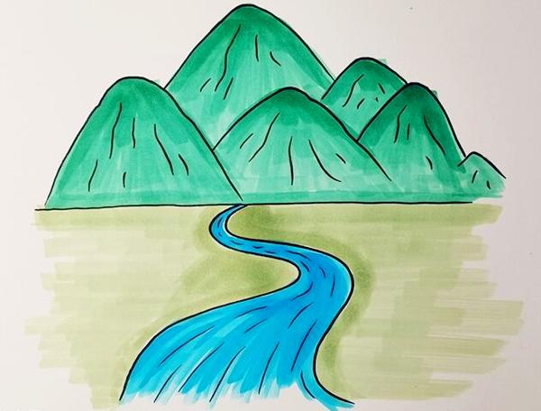 高山流水場景怎么畫？