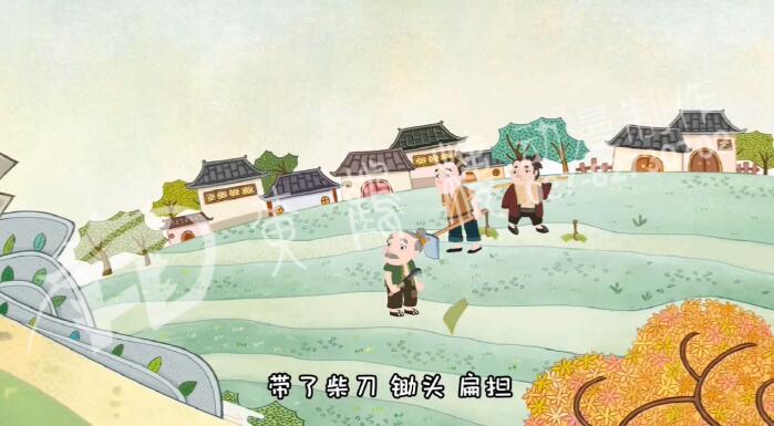 附近的人聽說狼來了，都趕緊放下手里的活兒，帶了柴刀、鋤頭、扁擔，飛快跑來救孩子.jpg