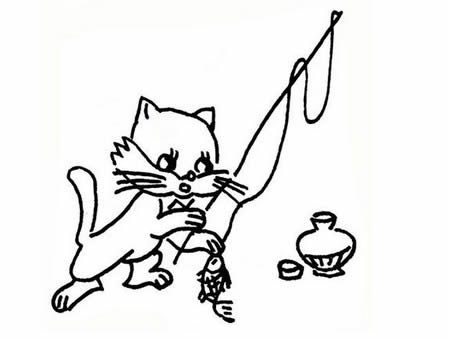 小貓釣魚簡(jiǎn)筆畫圖片大全可愛簡(jiǎn)單