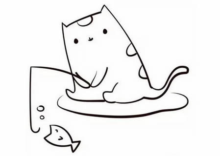小貓釣魚簡(jiǎn)筆畫圖片大全可愛簡(jiǎn)單