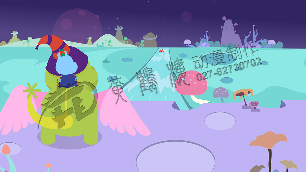 英語課動畫片制作：掉入湖中的小惡龍，順著湖水向下游飄去.jpg