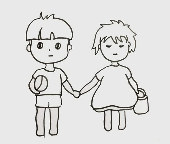 小朋友手牽手簡(jiǎn)筆畫_男孩女孩手牽手的簡(jiǎn)筆畫