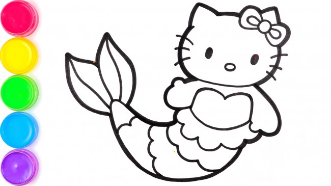 動(dòng)漫手繪hello kitty貓的畫(huà)法，hello kitty貓美人魚(yú)步驟教程