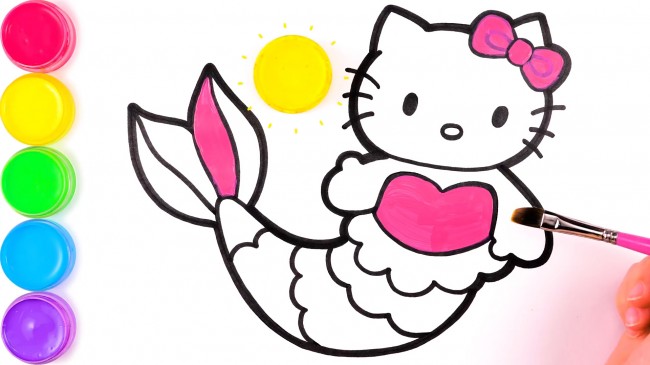動(dòng)漫手繪hello kitty貓的畫(huà)法，hello kitty貓美人魚(yú)步驟教程