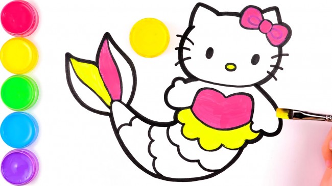 動(dòng)漫手繪hello kitty貓的畫(huà)法，hello kitty貓美人魚(yú)步驟教程