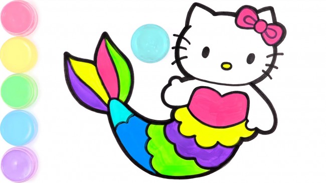 動(dòng)漫手繪hello kitty貓的畫(huà)法，hello kitty貓美人魚(yú)步驟教程