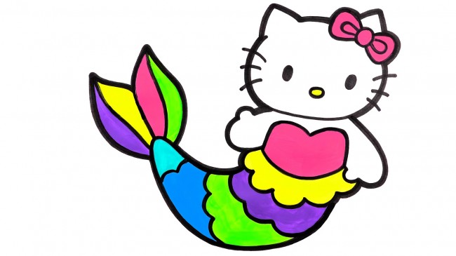 動(dòng)漫手繪hello kitty貓的畫(huà)法，hello kitty貓美人魚(yú)步驟教程
