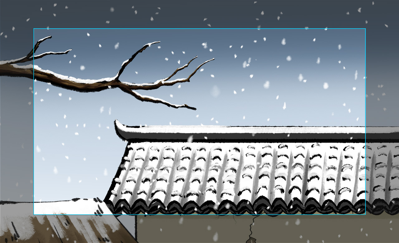 外寒風(fēng)凜冽，雪花飄飛，屋檐有厚厚的積雪.jpg